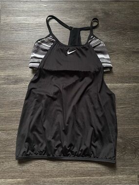 Nike Black Women's Racerback Athletic Tank with Striped Sleeve Accents
